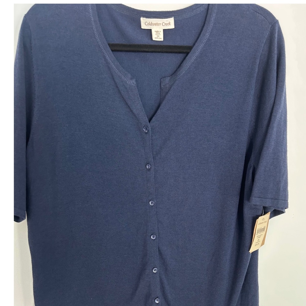 Coldwater Creek NWT Womens 2X Navy Blue Elbow Sleeve Button Front Cardigan New
